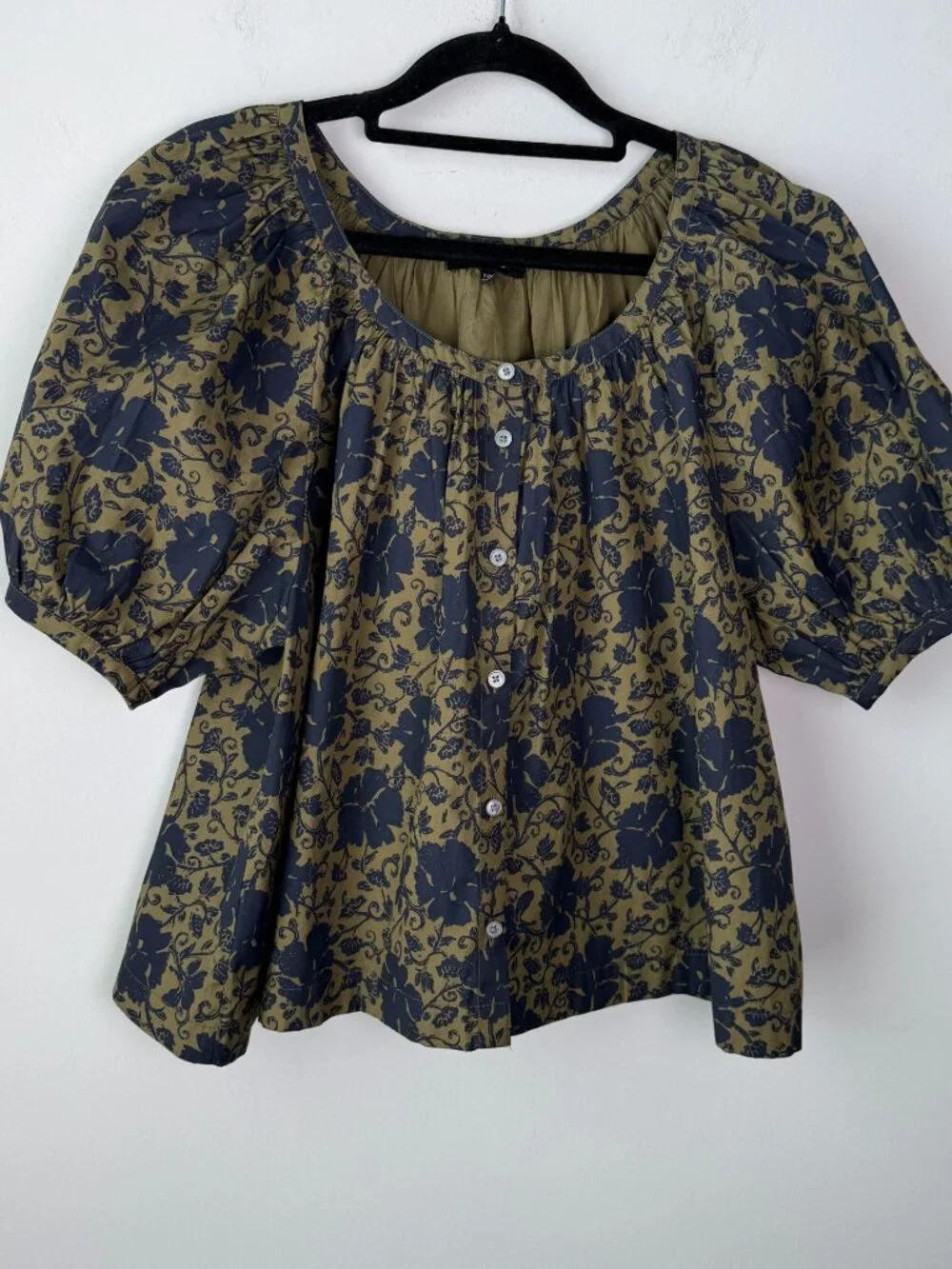 Madewell Puff Sleeve Scoop Neck Top Spring 2026 Chateau Olive XXS Fits XXS-S